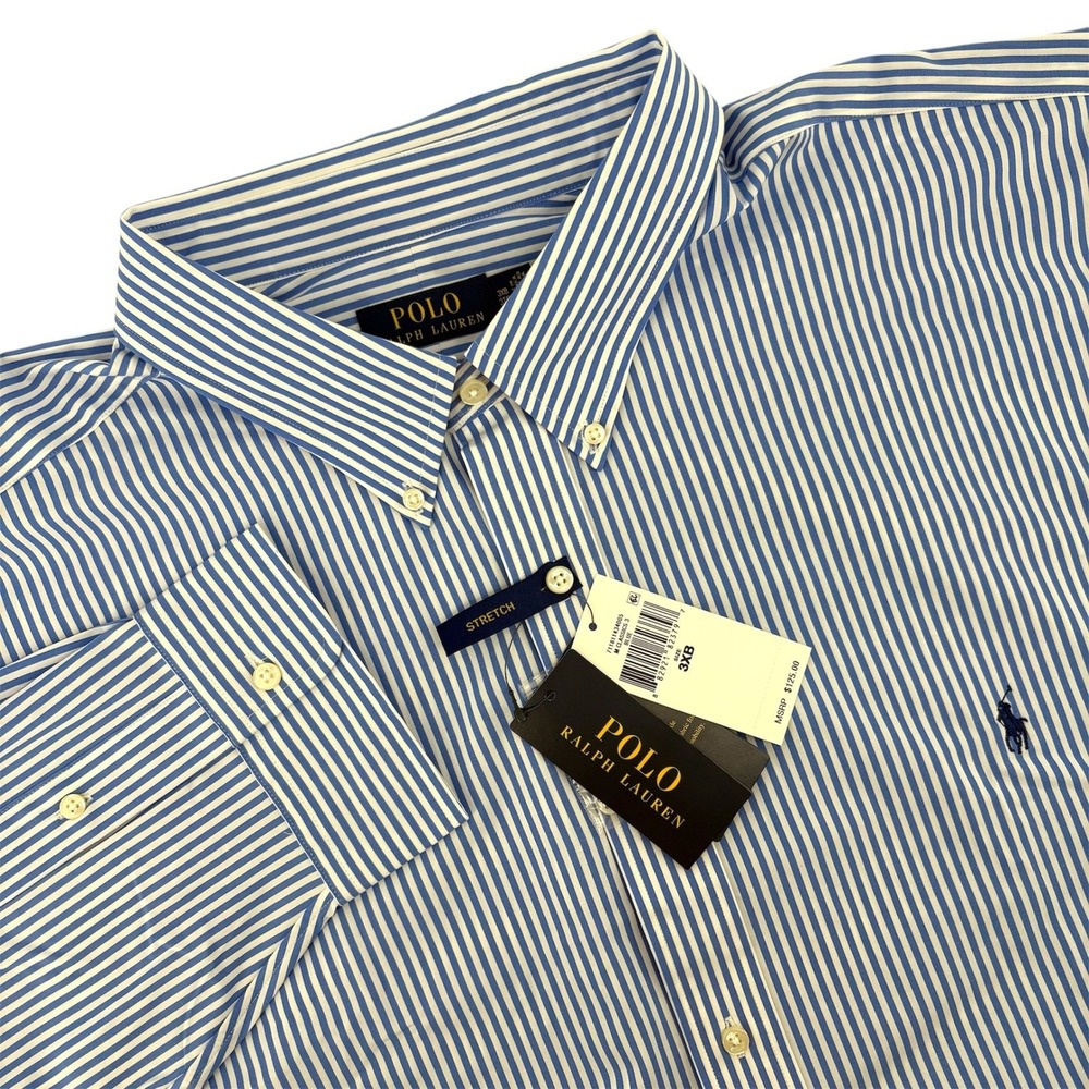 Polo Ralph Lauren Mens 3XB Blue White Stripe Stretch‎ Button Down Shirt NWT